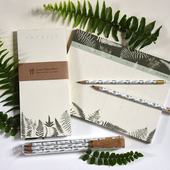 Fern Notepad with Fronds Desk Pad and Fern Pencil Terrarium