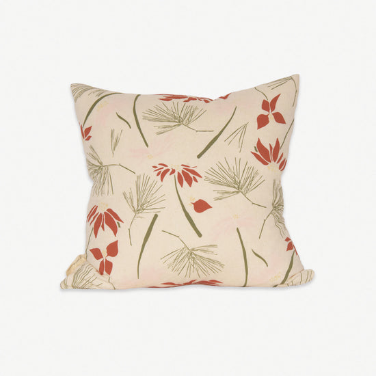 Poinsettia & Pine Pillow Cover