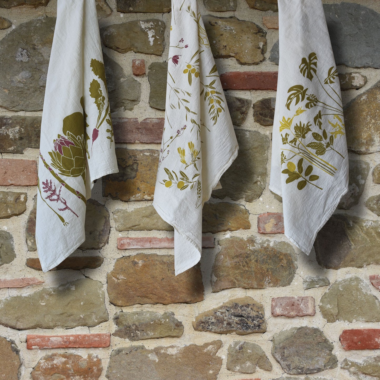 Tea towel made of flour sack featuring green Rainforest Plants, designed by Katie Forte of june & december