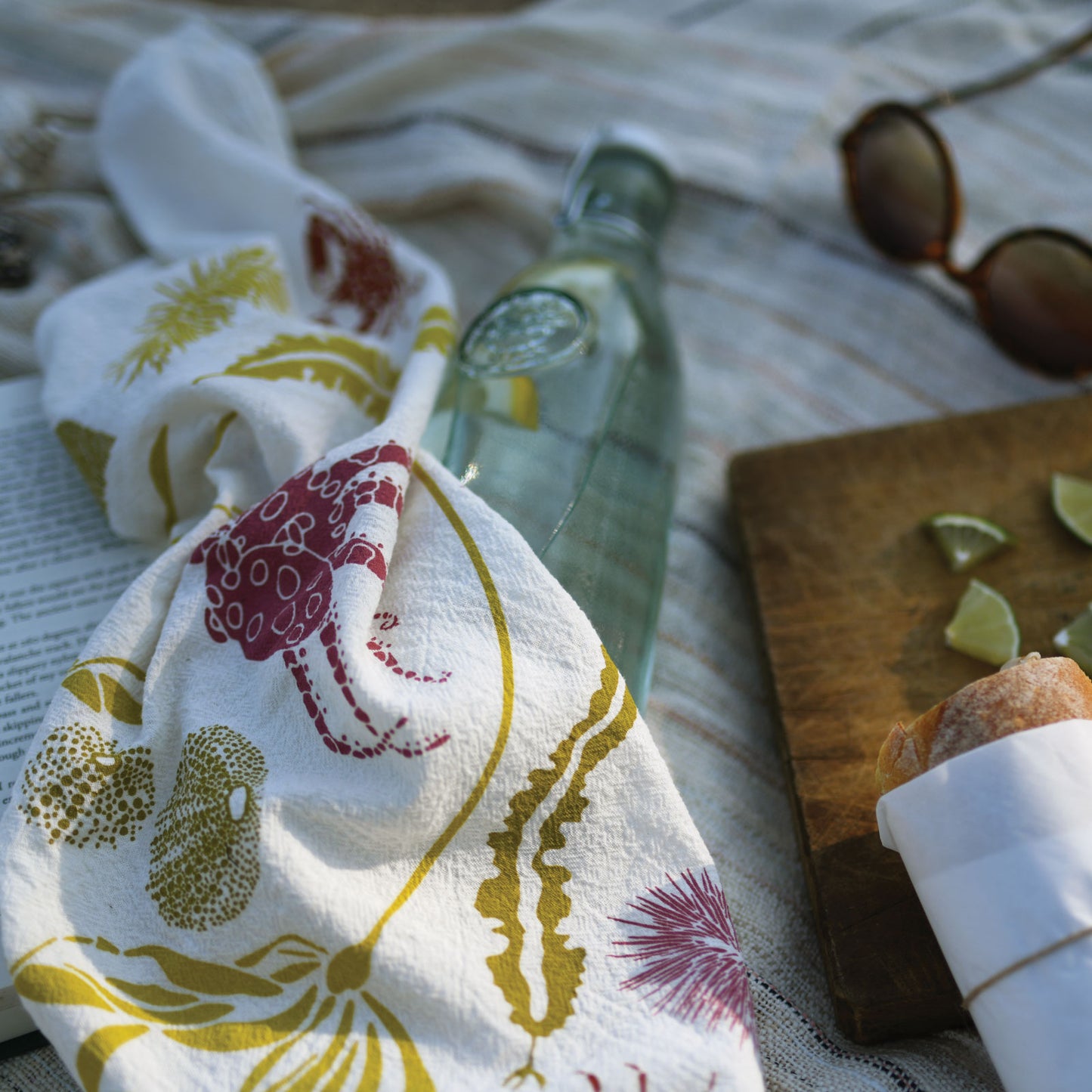 Kitchen tea towel with kelp forest ocean element, designed by Katie Forte of june & december