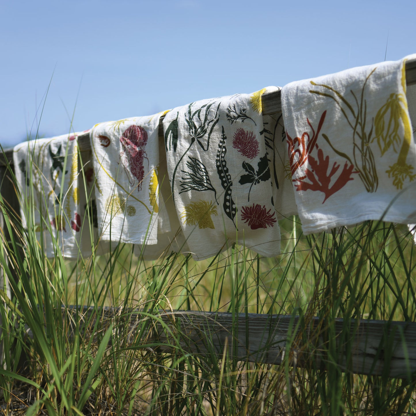 Kitchen tea towel with a Sea Flower and Seaweeds design for the ocean person, designed by Katie Forte of june & december