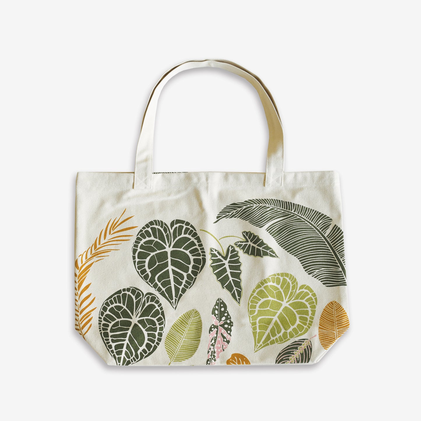 Designer Oversized Farmers Market Tote Bag with Organic Cotton featuring botanical garden plants artwork by June & December artist Katie Forte