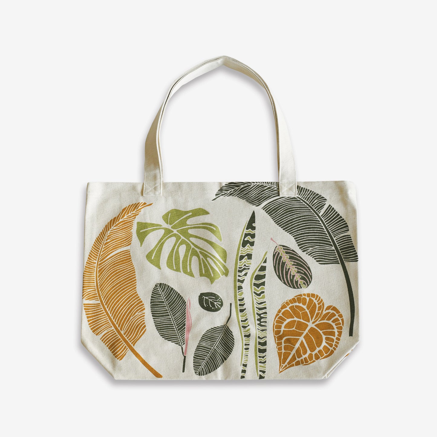 Designer Oversized Flower Market Tote Bag with Organic Cotton featuring botanical garden plants artwork by June & December artist Katie Forte