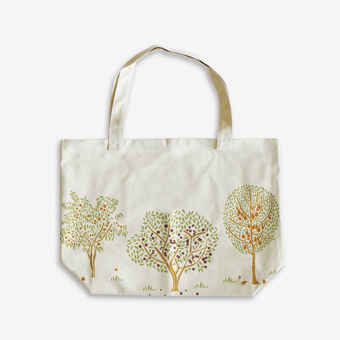 Designer Oversized Flower Market Tote Bag with Organic Cotton featuring apple orchard tree artwork by June & December artist Katie Forte