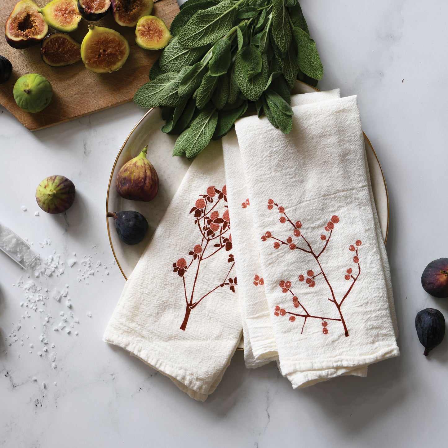 Cloth napkin flour sack made with Winter Berries design, perfect for holiday season, designed by katie forte of june & december