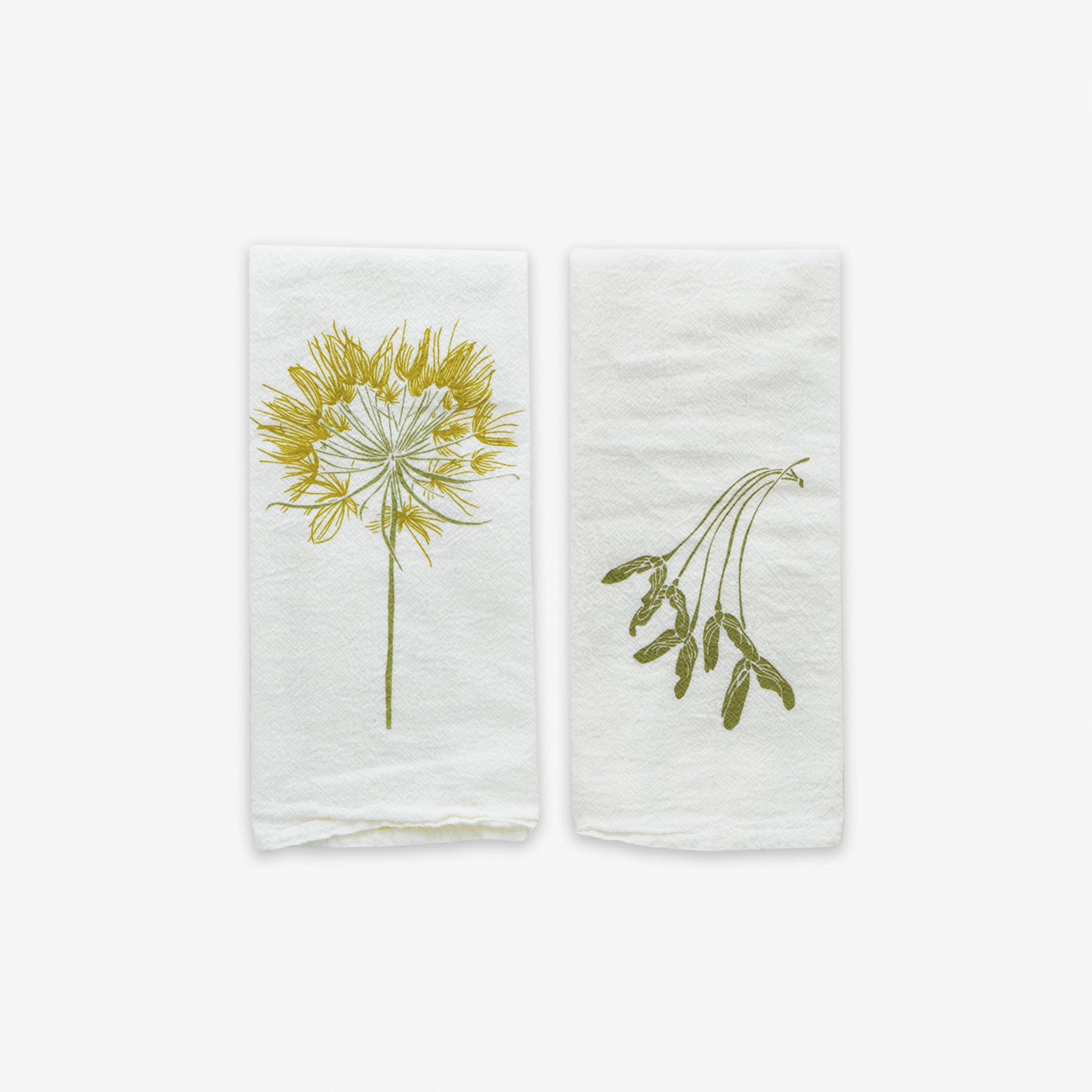 Reusable eco-friendly flour sack cloth dinner napkins made in the usa with botanical nature seed pods artwork by june & december artist katie forte