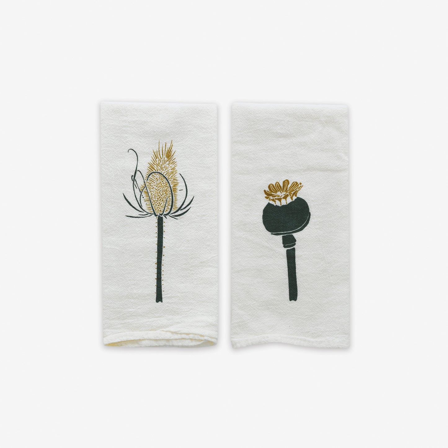 Cloth dinner napkins made with eco-friendly flour sack in the USA, featuring botanical teasle + poppy artwork by June & December artist Katie Forte