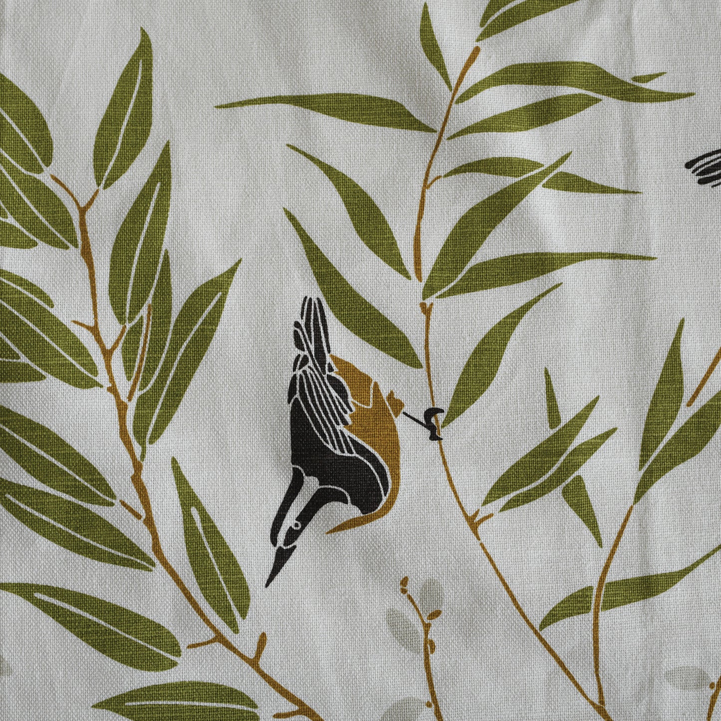 Designer Kitchen and Garden Apron with organic cotton featuring willow thicket bird art by june & december artist Katie Forte