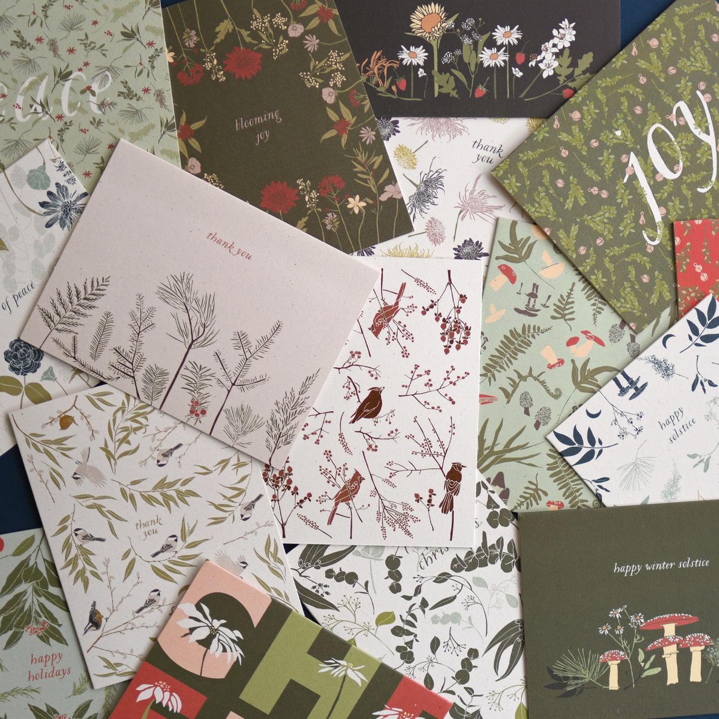 Eco-friendly nature designed holiday card for Blooming Joy during the season designed by katie forte of june & december