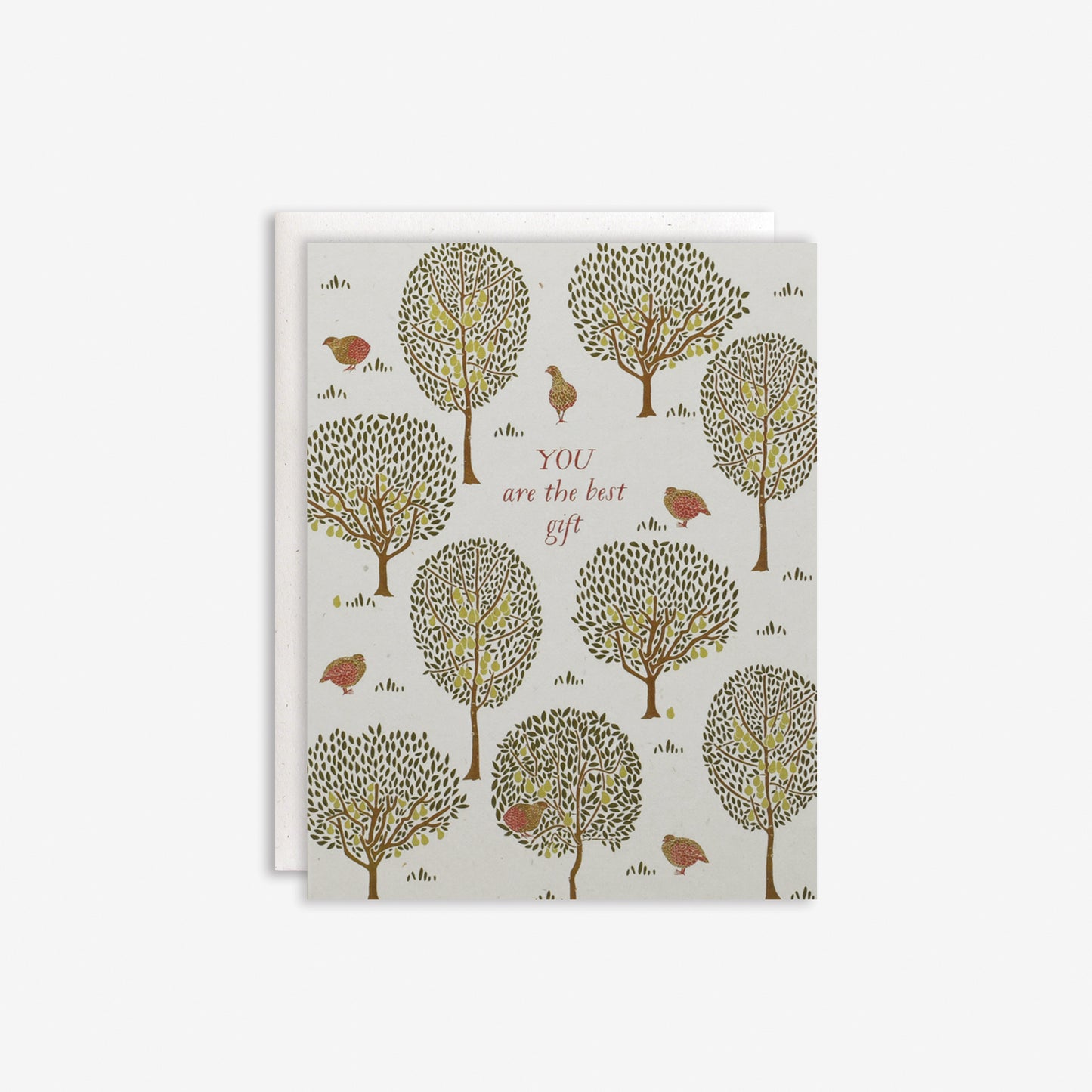 Recycled Partridge + Pear Tree Holiday Card with botanical illustration by June & December artist Katie Forte