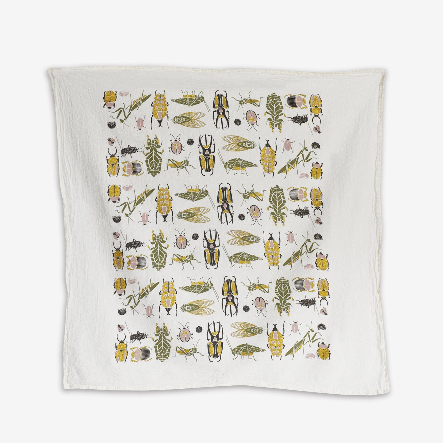 Kitchen tea towel made with eco-friendly flour sack in the USA, featuring bug + insect small wonders artwork by June & December artist Katie Forte