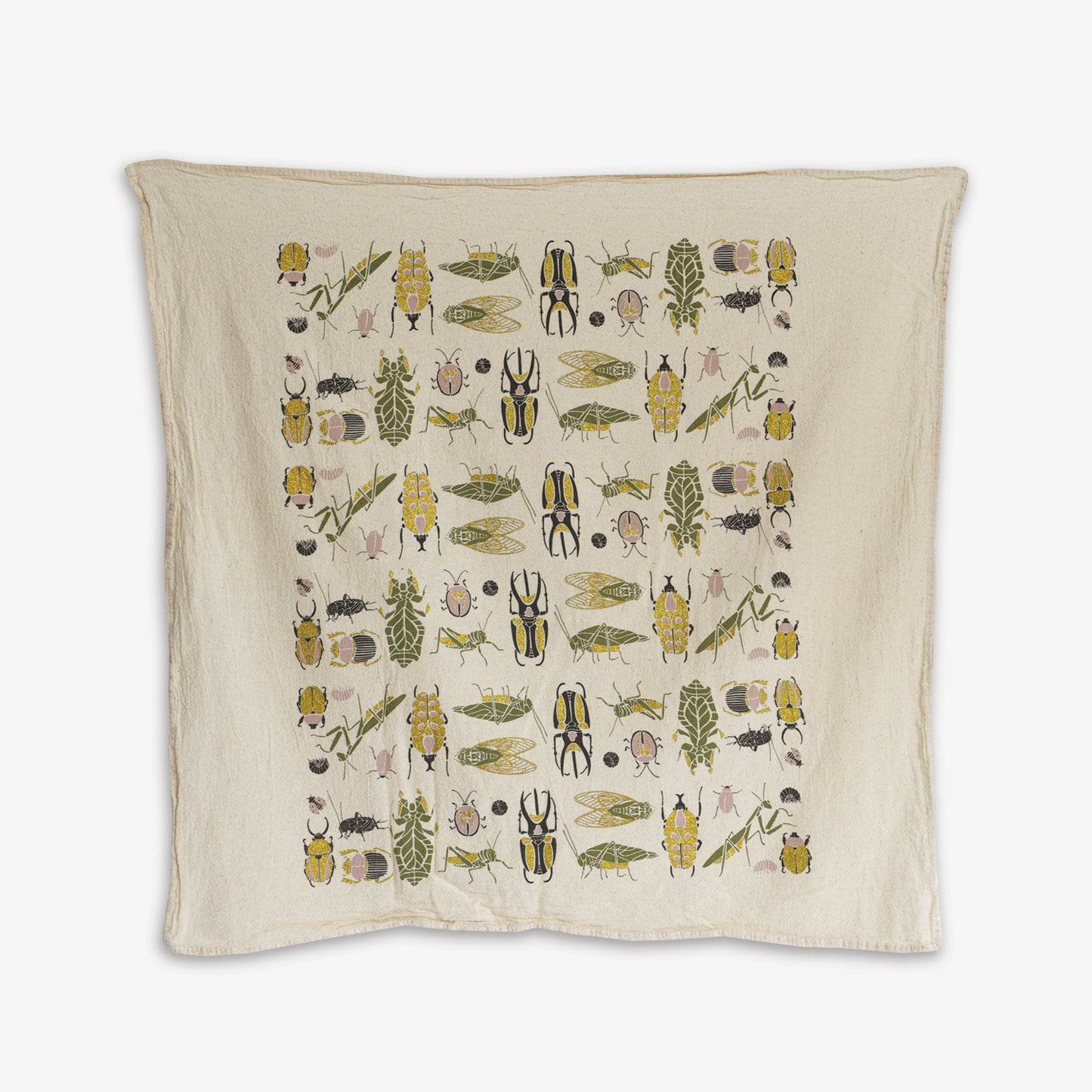 Kitchen tea towel made with eco-friendly flour sack in the USA, featuring natural bug + insect wonders artwork by June & December artist Katie Forte