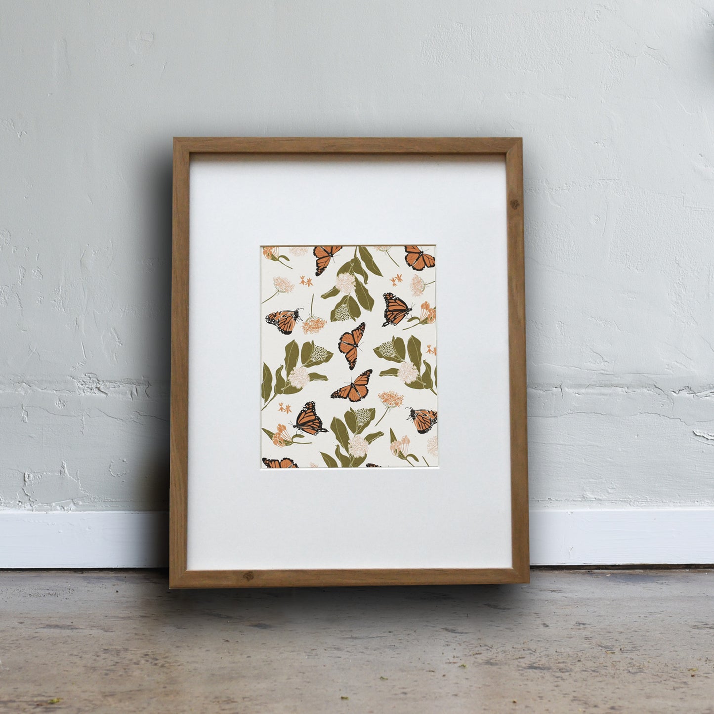 Pollinator inspired art print made from recycled paper, printed with our Monarchs and Milkweeds design. Designed by Katie Forte of June & December
