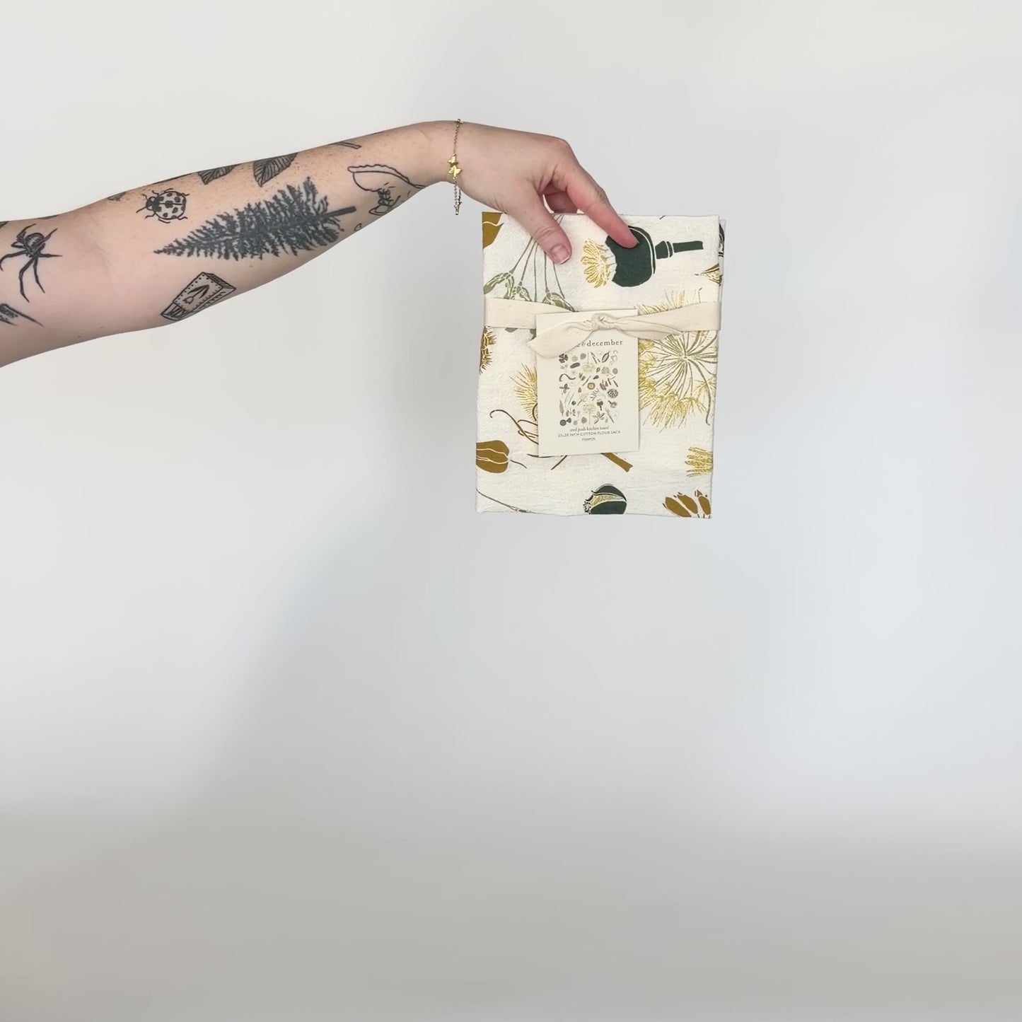Load and play video in Gallery viewer, Video featuring our Seed Pods tea towel design. Printed on flour sack cotton, designed by Katie Forte of June &amp;amp; December
