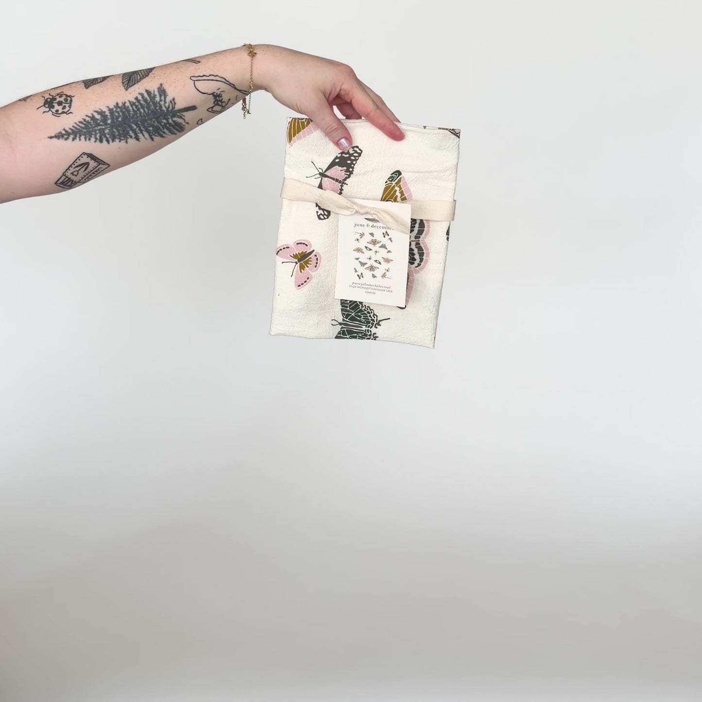 Video showing our Prairie Pollinators tea towel design, featuring different kinds of pollinators, and printed on flour sack cotton. Designed by Katie Forte of June & December