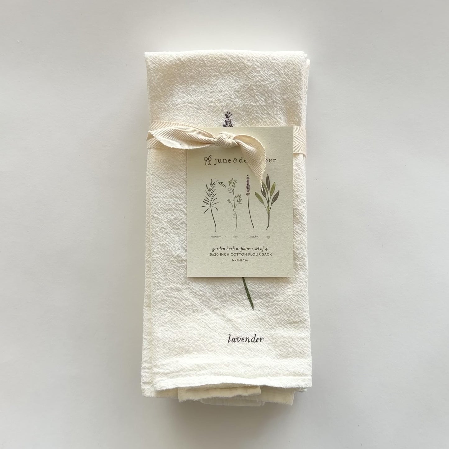 Load and play video in Gallery viewer, Video featuring our Garden Herbs cloth napkin set, printed on eco-friendly flour sack cotton, designed by Katie Forte of June &amp;amp; December
