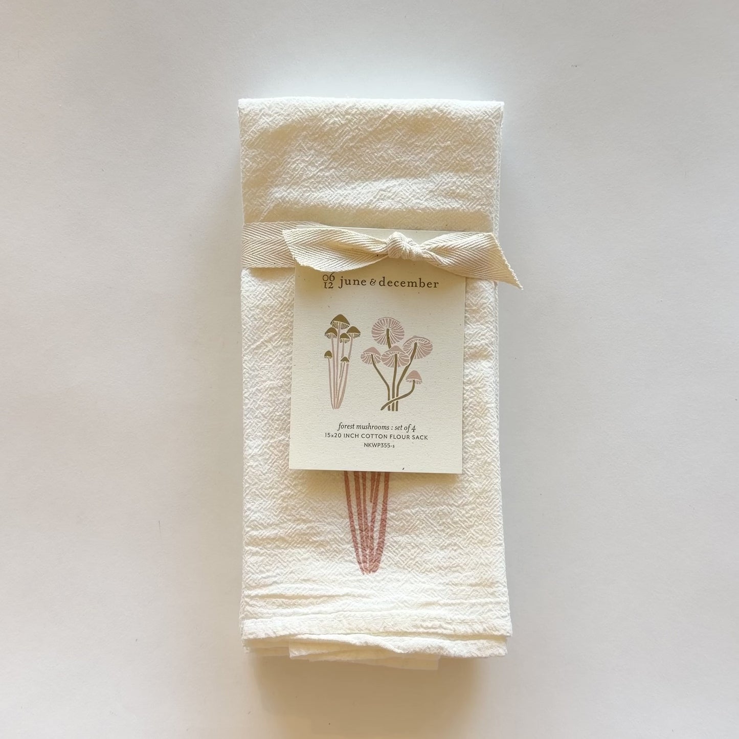 Load and play video in Gallery viewer, Video featuring our Forest Mushroom cloth napkin set design, made from flour sack cotton, designed by Katie Forte, of June &amp;amp; December
