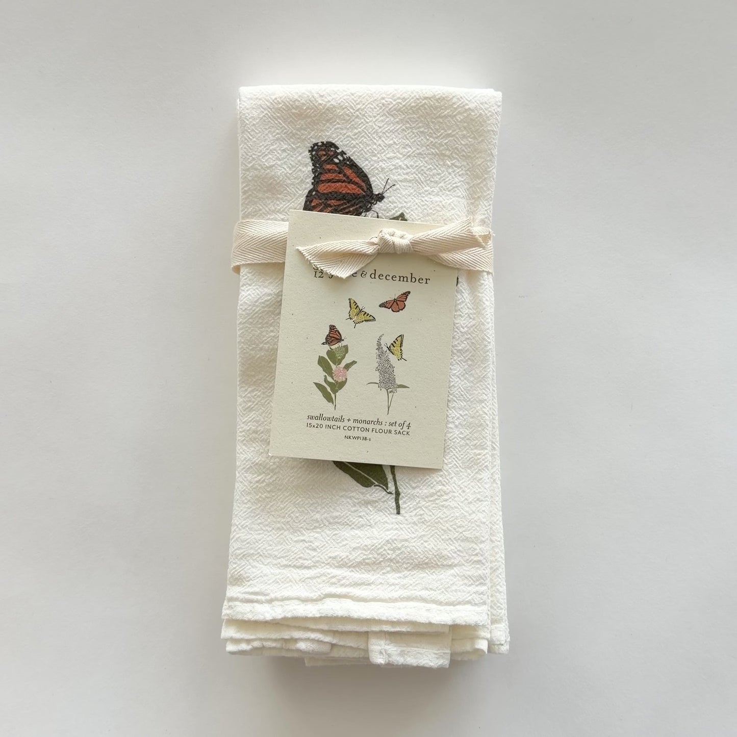 Load and play video in Gallery viewer, Video showcasing our Swallowtails and Monarch cloth napkin set, complete with ribbon and tag, designed by Katie Forte of June &amp;amp; December
