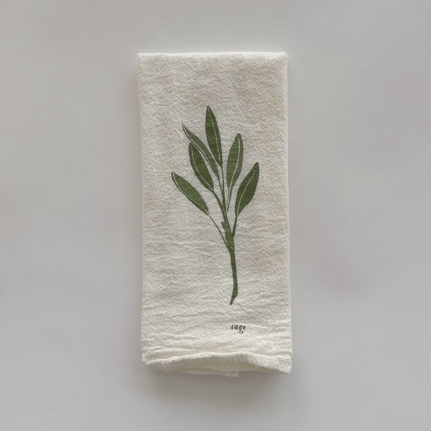Load and play video in Gallery viewer, Video featuring our Sage and Thyme design, printed on an eco-friendly flour sack cloth napkin, designed by Katie Forte of June &amp;amp; December
