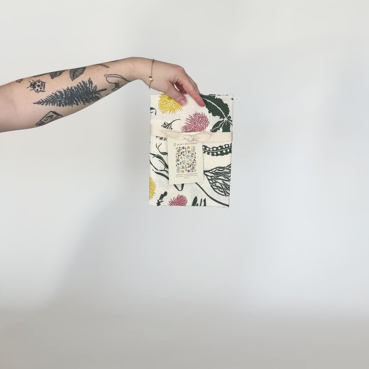 Load and play video in Gallery viewer, Video showing our Sea Flowers and Seaweeds tea towel design, featuring ocean elements, and screen printed on flour sack cotton. Designed by Katie Forte of June &amp;amp; December
