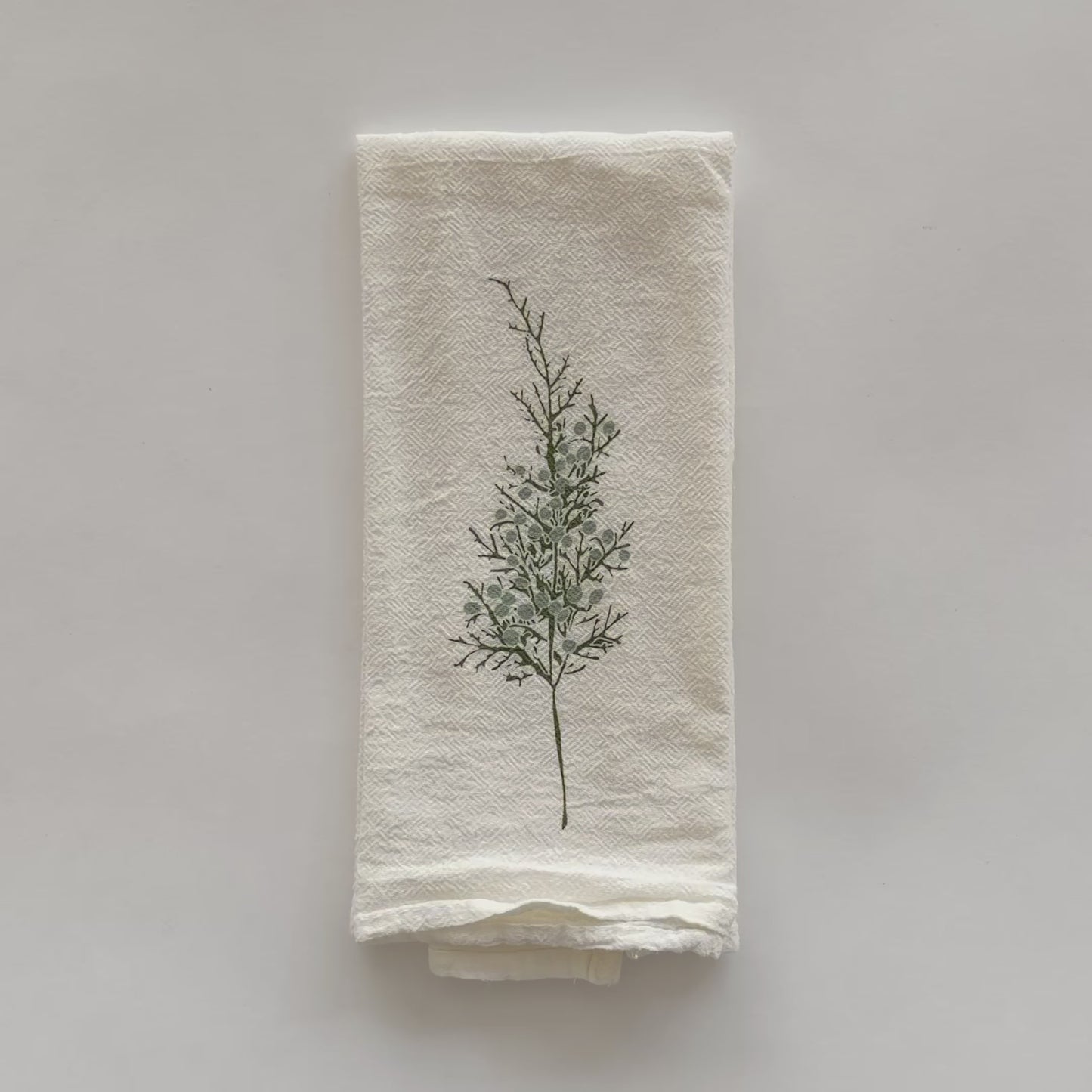 Load and play video in Gallery viewer, Video featuring our Juniper and Cedar design, screen printed on an eco-friendly cloth napkin, designed by Katie Forte of June &amp;amp; December
