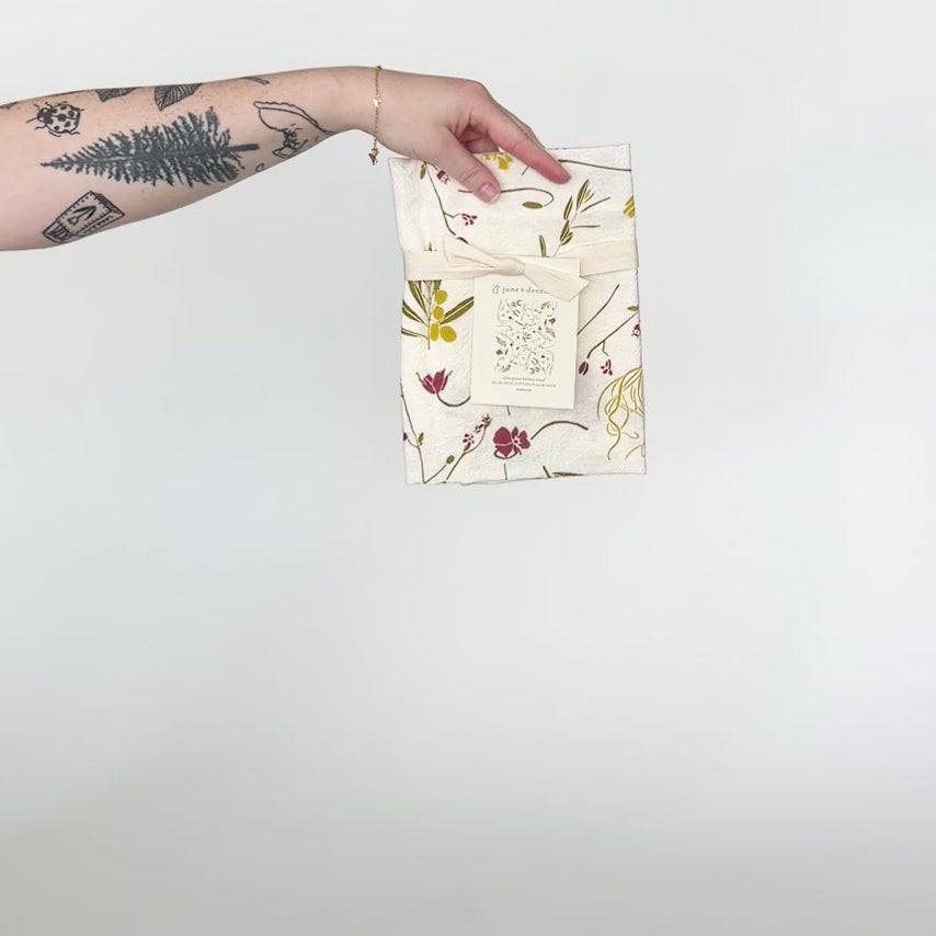 Load and play video in Gallery viewer, Video featuring our Olive Grove tea towel design, screen printed on flour sack cotton. Designed by Katie Forte of June &amp;amp; December
