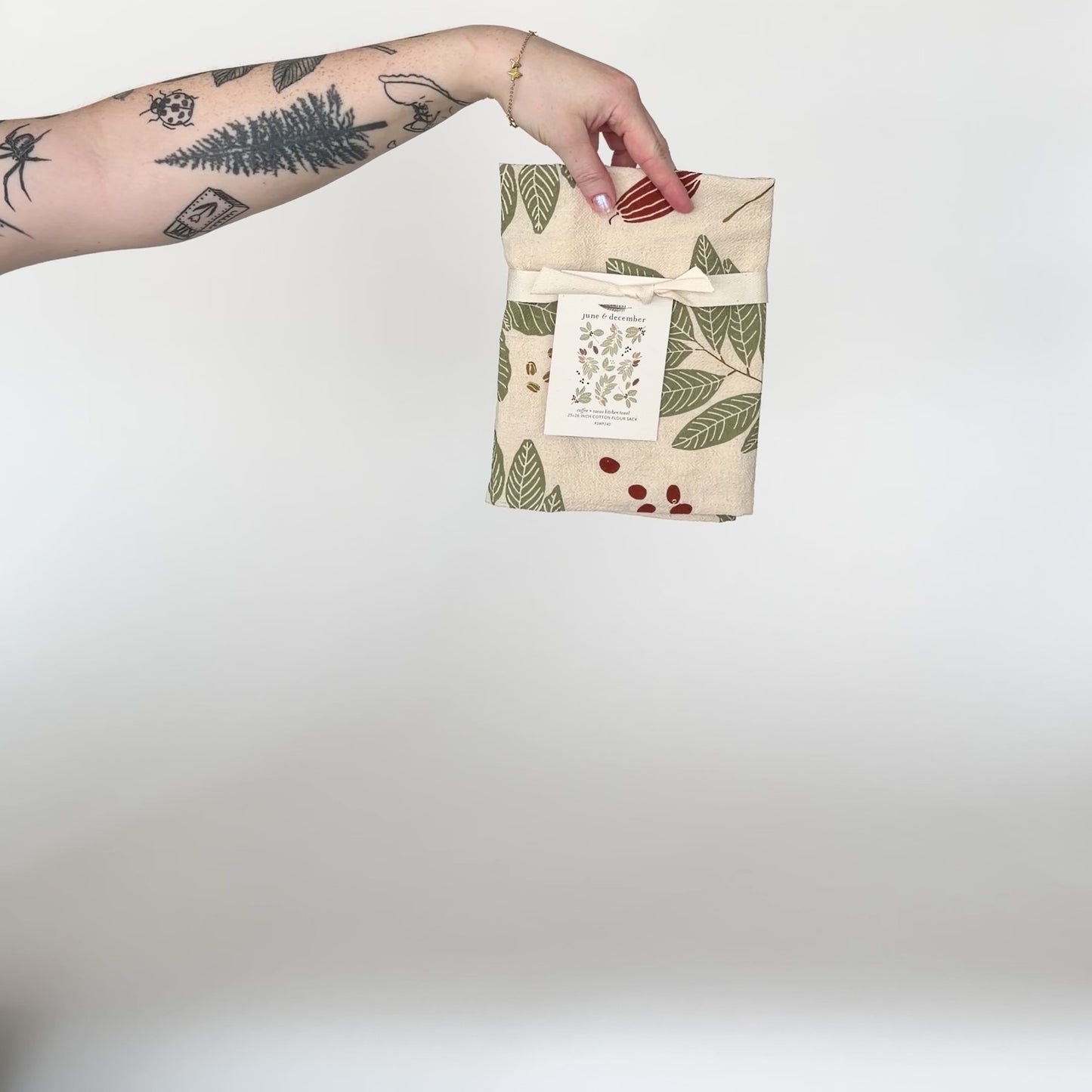 Video featuring our Coffee and Cacao tea towel design, screen printed on flour sack cotton, designed by Katie Forte of June & December