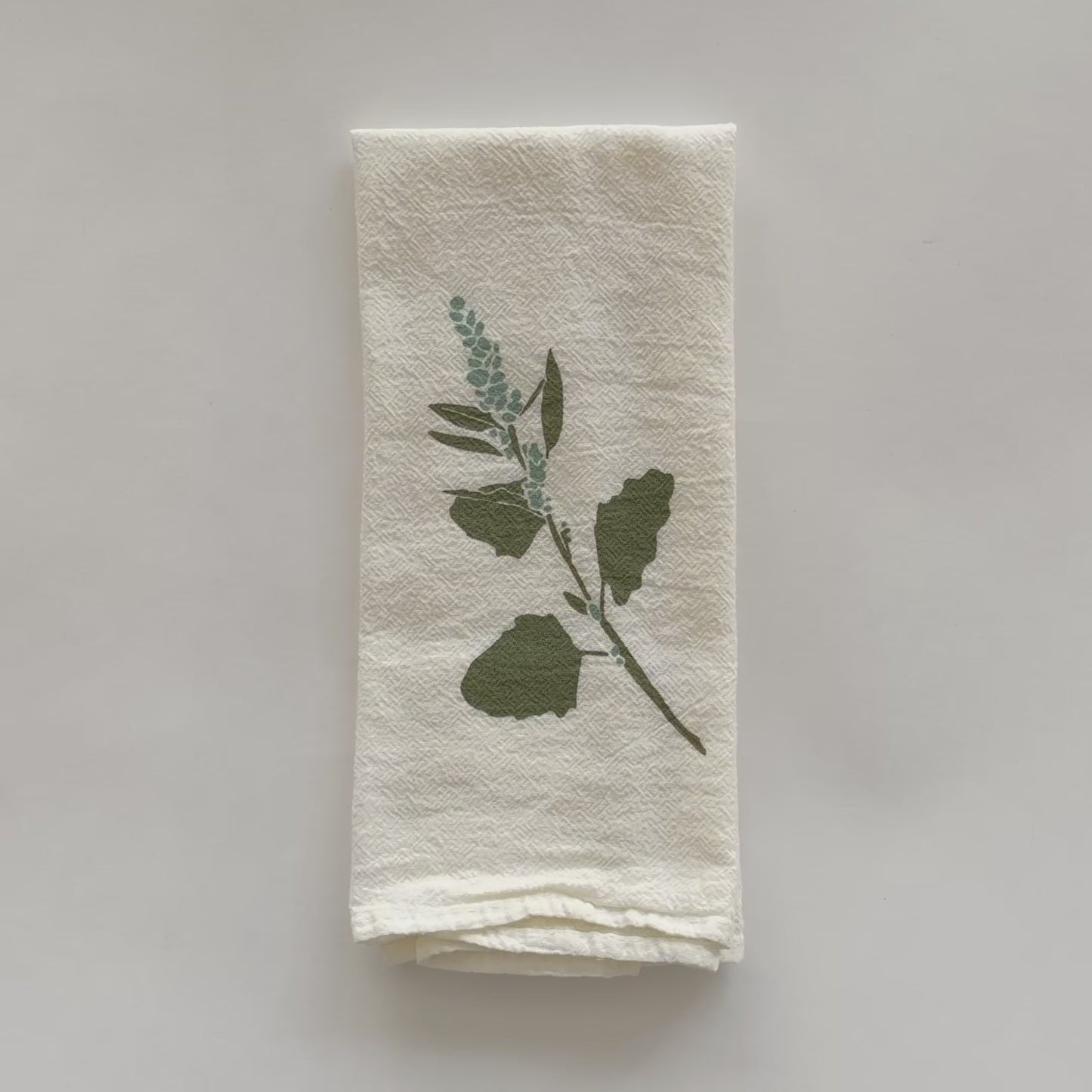 Load and play video in Gallery viewer, Video showcasing our Lambs Quarter and Chicory design on an eco-friendly cloth napkin, designed by Katie Forte of June &amp;amp; December
