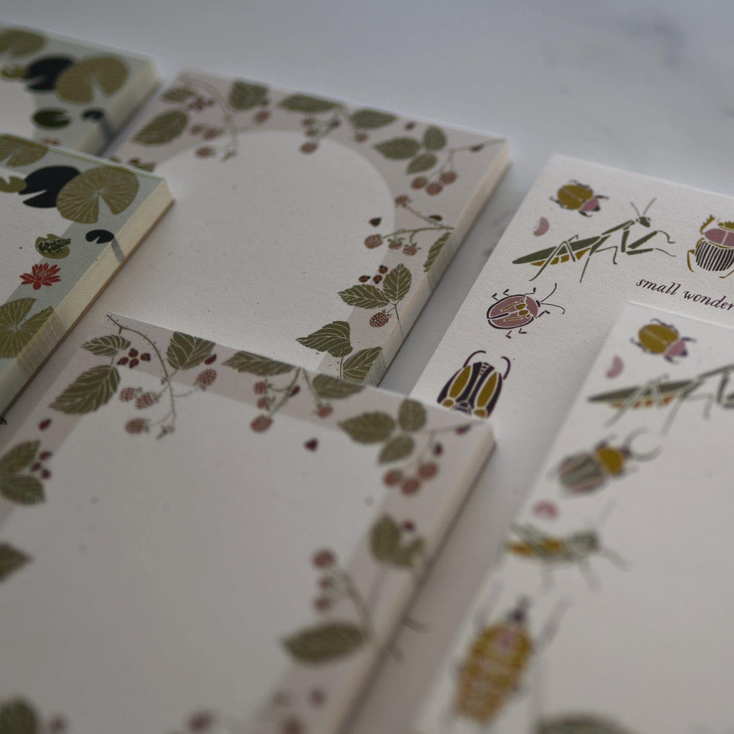 Recycled small wonders bugs + insects to-do non sticky mini notes with botanical illustration by June & December artist Katie Forte