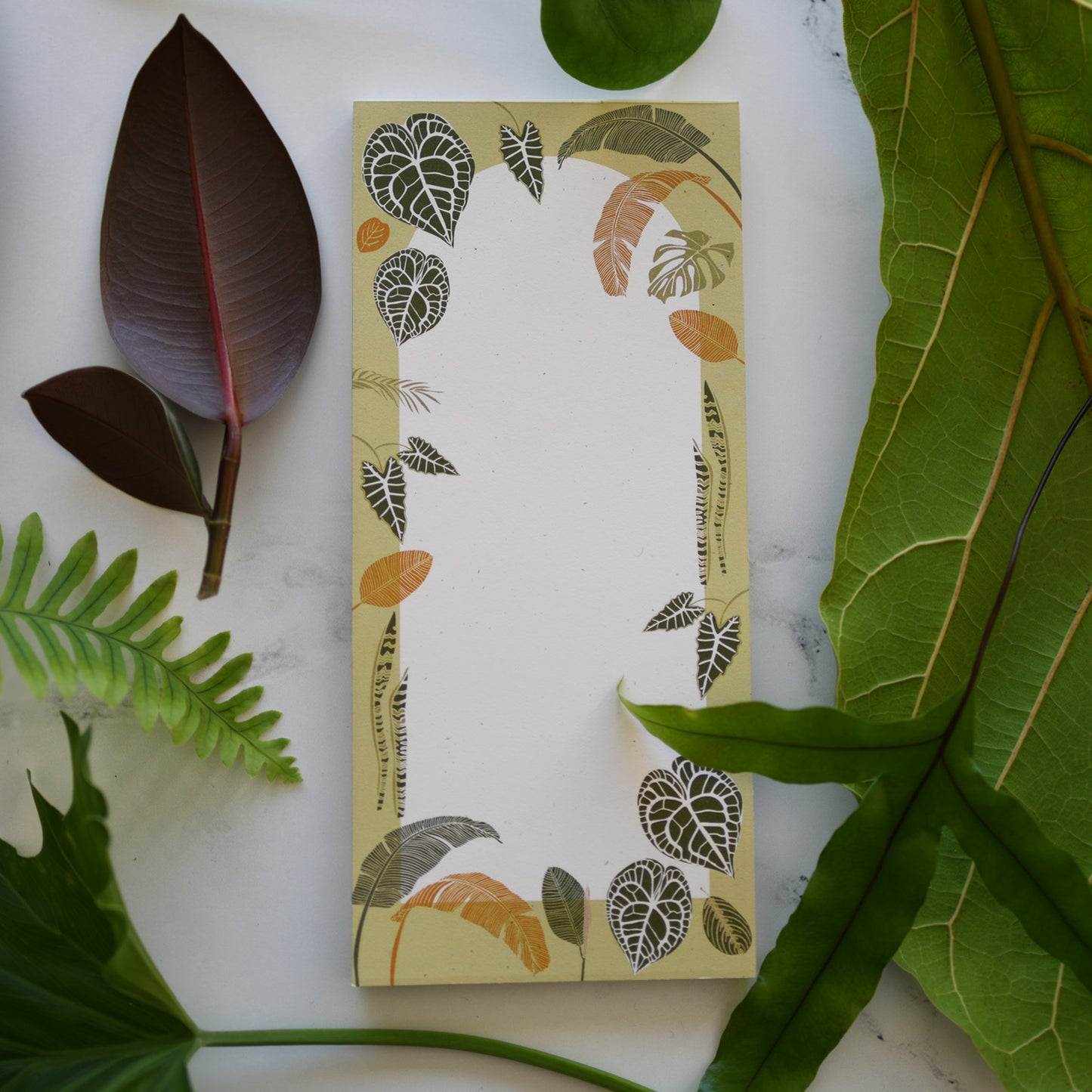 Recycled botanical garden plants design to-do notepad and market list with botanical illustration by June & December artist Katie Forte