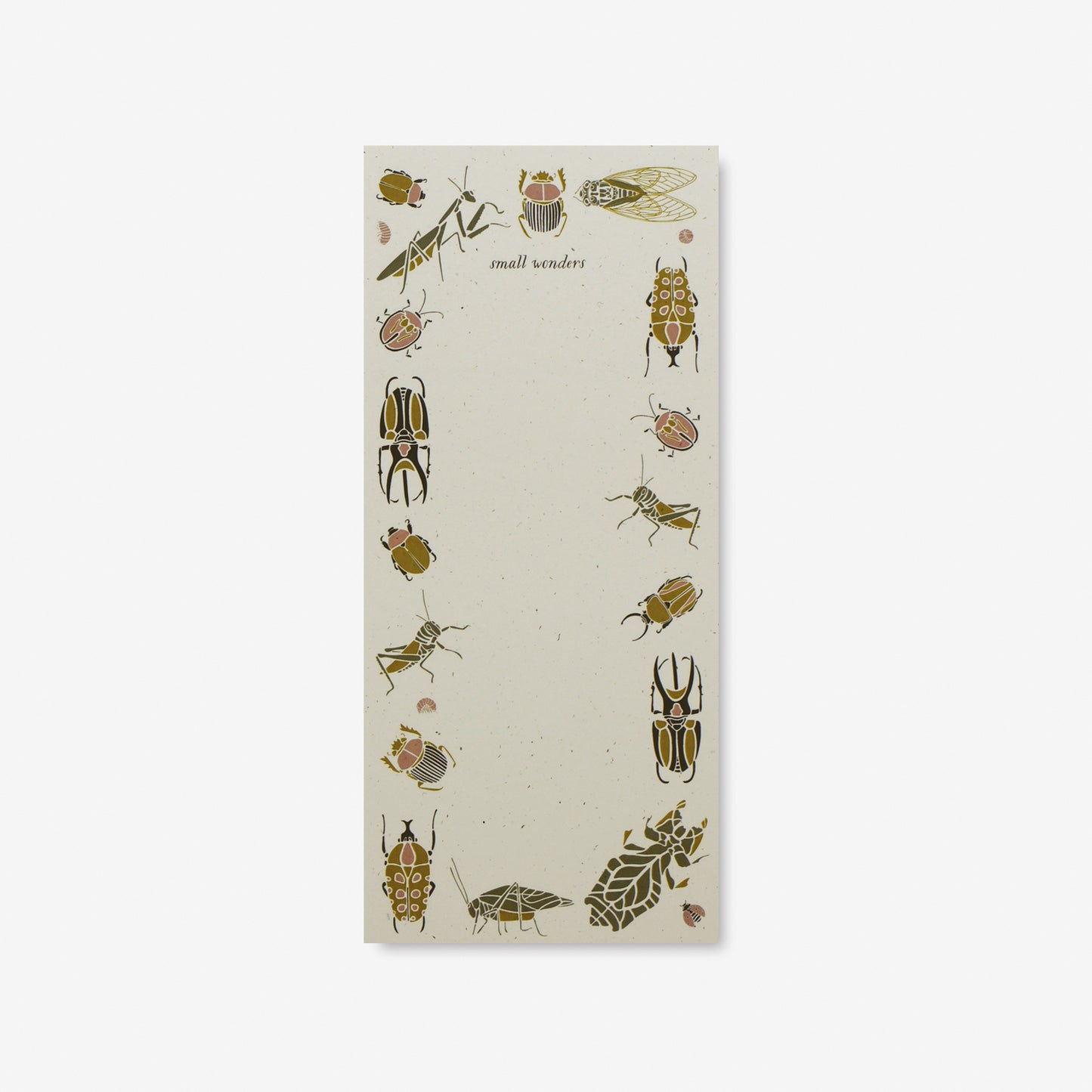 Recycled small wonders bug + insect to-do notepad and market list with botanical illustration by June & December artist Katie Forte
