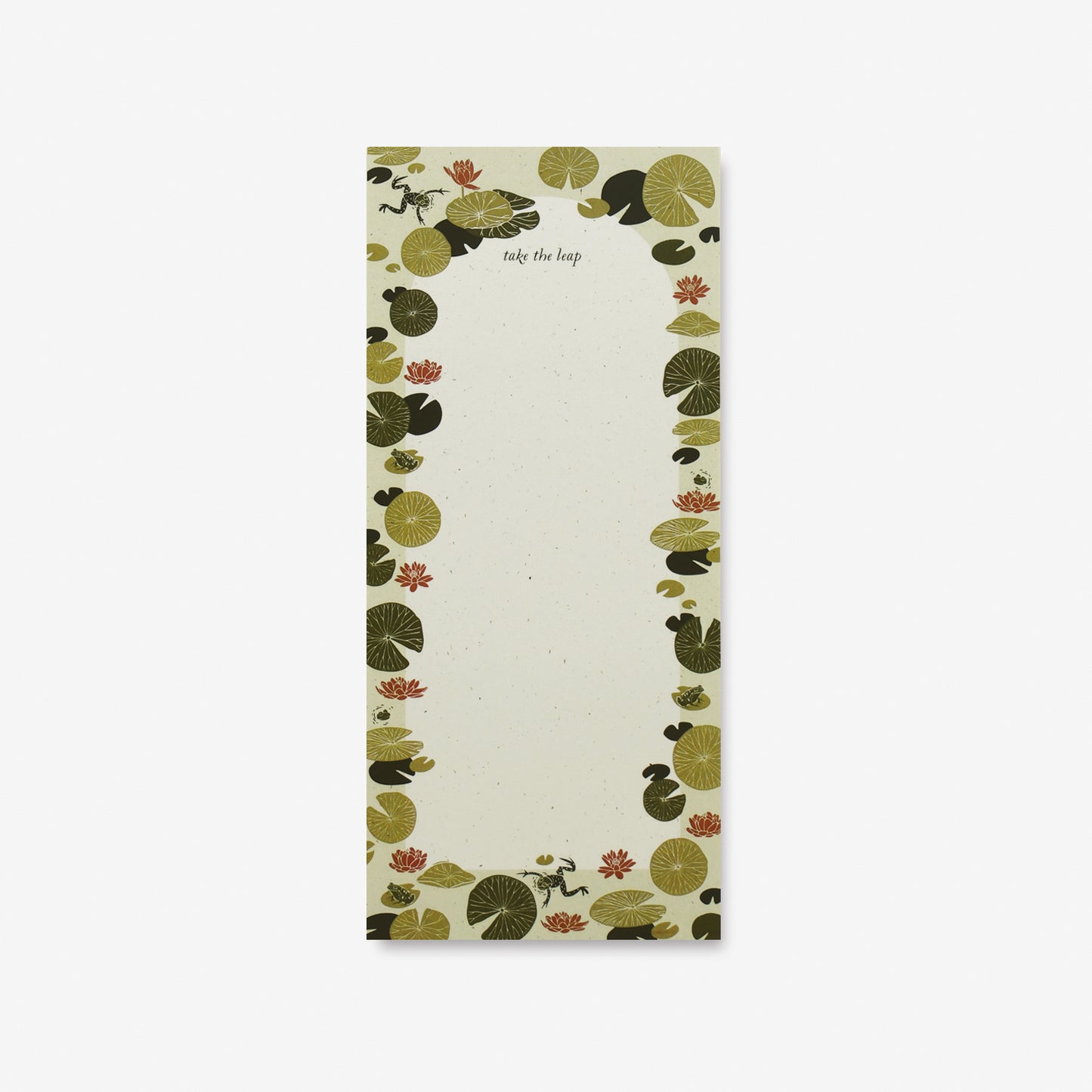Recycled lily pad + frog to-do notepad and market list with botanical illustration by June & December artist Katie Forte