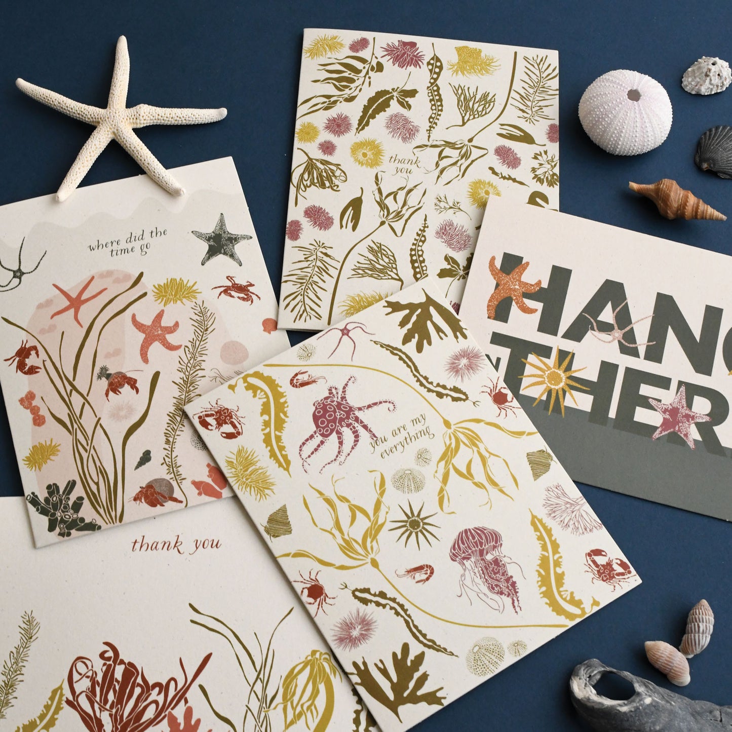Sustainable greeting card with Sea Flowers and Seaweeds inspired design for the ocean lover, designed by katie forte of june & december