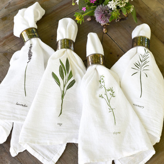 Garden Herb Flour Sack Napkin Set For Dining Tabletop with rings