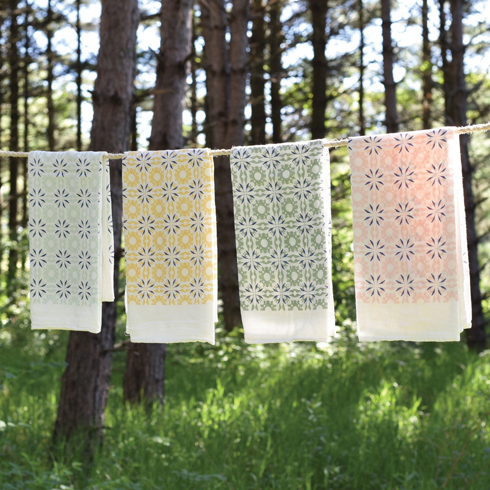 Meadow Designer Woodblock Pattern Flour Sack Kitchen Towel Set