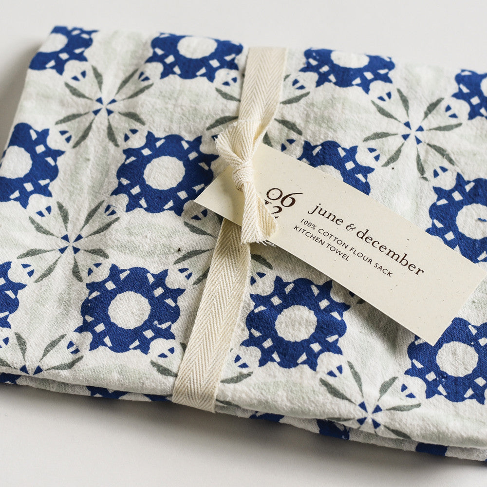 Holiday Winter Navy Designer Pattern Flour Sack Kitchen Tea Towels