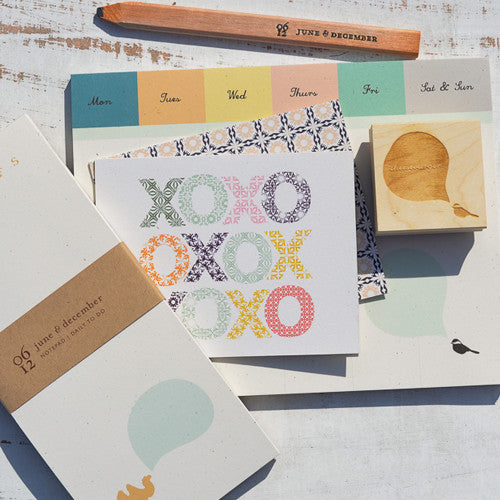Woodblock XOXO Typography Stationery Card Box Set Blank Note Cards