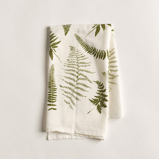 Load image into Gallery viewer, Fronds &amp;amp; Wild Fern Botanical Flour Sack Kitchen Towel folded
