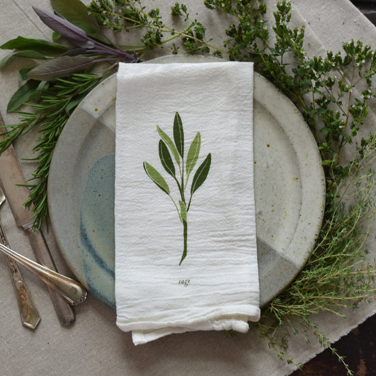 Designer flour sack cloth dinner napkins made in the usa with botanical artwork by june & december artist katie forte