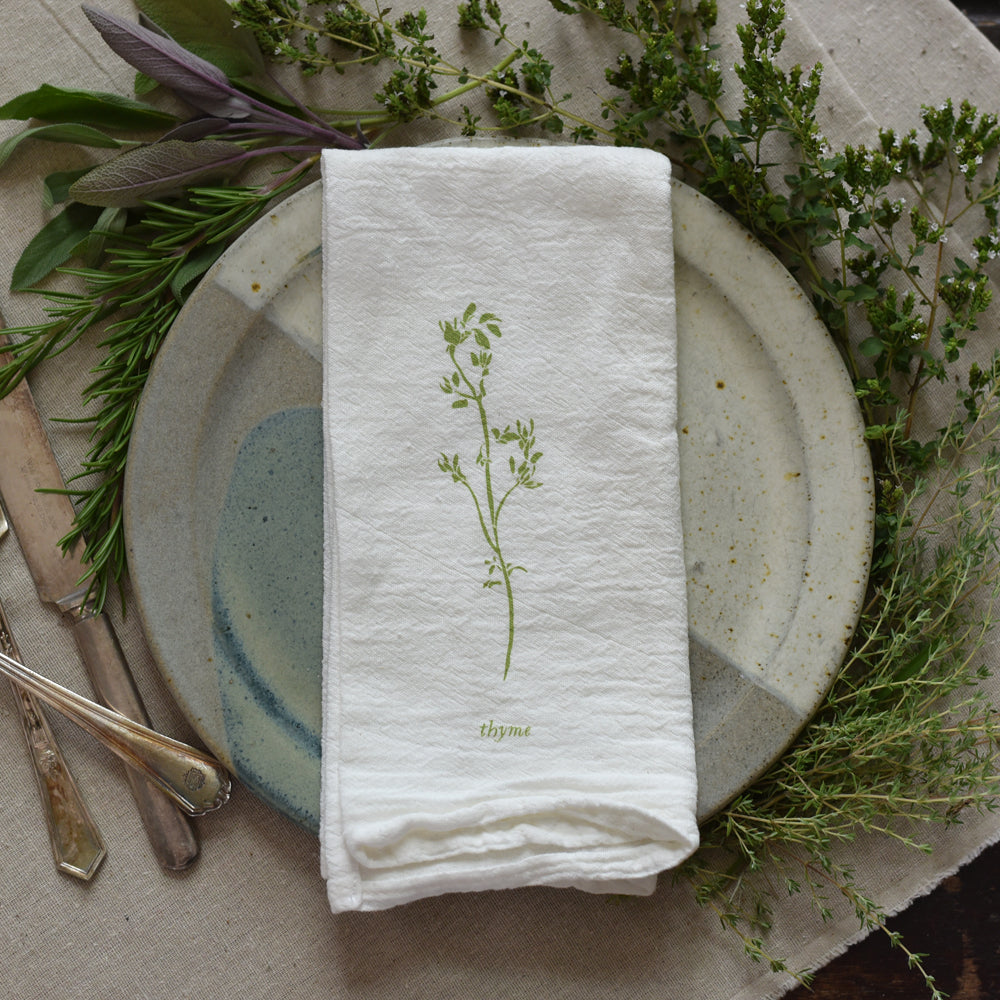Reusable eco-friendly flour sack cloth dinner napkins made in the usa with botanical artwork by june & december artist katie forte